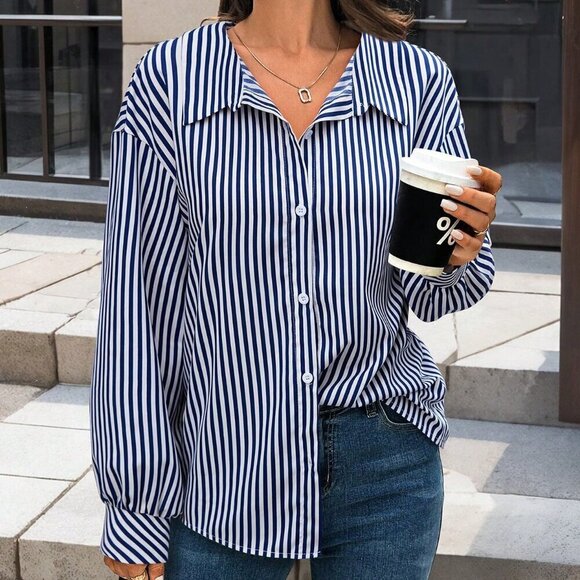 White Casual Women's Metal Button Shirt - Picture 4 of 5